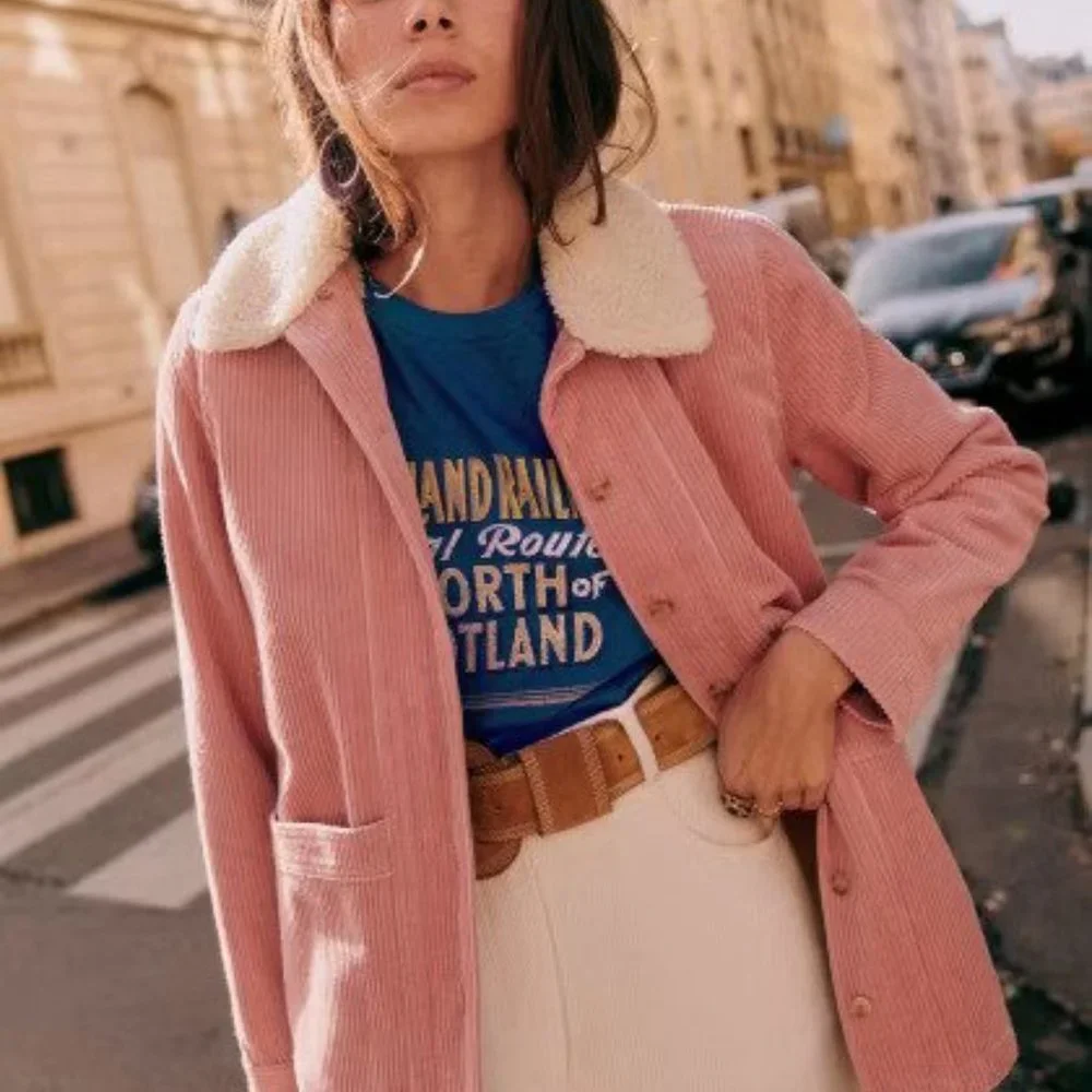 Sezane Will Faux Fur Collar Jacket size M